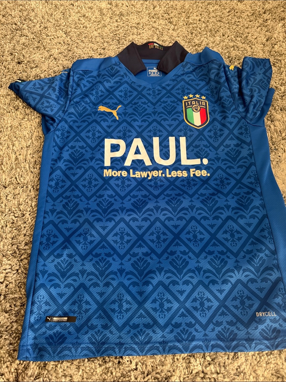 Puma Kids Blue Italy Soccer Jersey with PAUL Sponsor